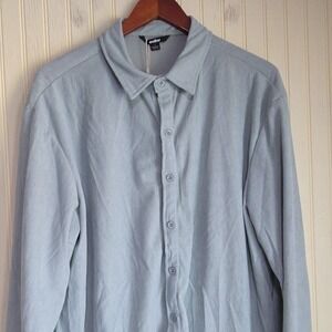 Ouku Shirt Mens Large Blue Corduroy Long Sleeve Button-Up Relaxed Fit Casual